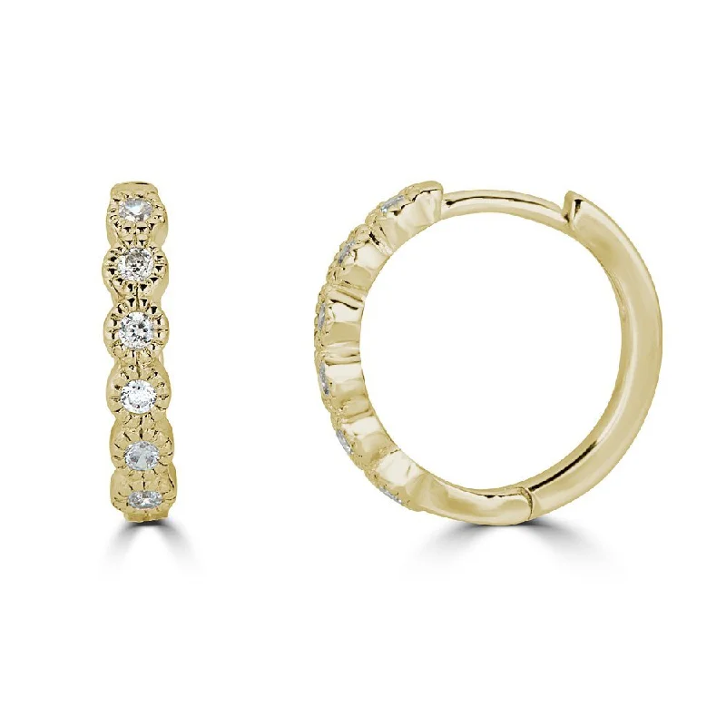 Anniversary Earrings -EMILIQUE 14KT GOLD 0.12 CTW DIAMOND BEZEL HUGGIE HOOP EARRINGS