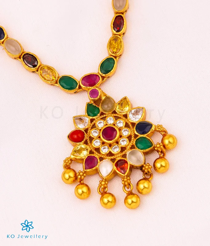 Ladies Necklaces Short Length-The Kannaki Silver Navarathna Necklace