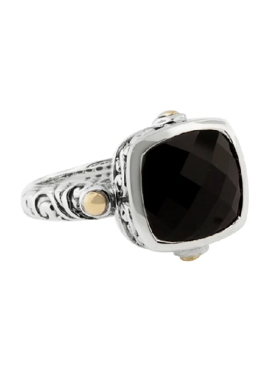 Fashion Rings -925 Sterling Silver & Gold Onyx Ring, 4.51 TCW