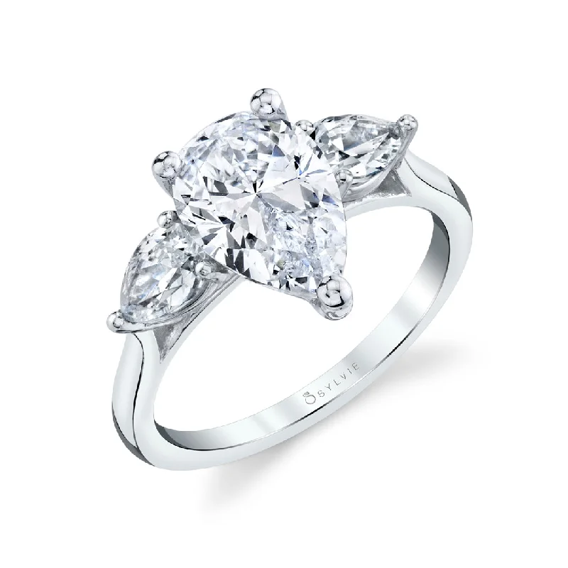 Dog Inspired Engagement Rings -Sylvie Martine Classic Pear Three Stone Engagement Ring S3003S