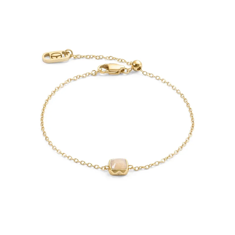 Ladies Bracelets for Trailblazers-Coeur De Lion Gold June Birthstone Cream Jade Bracelet