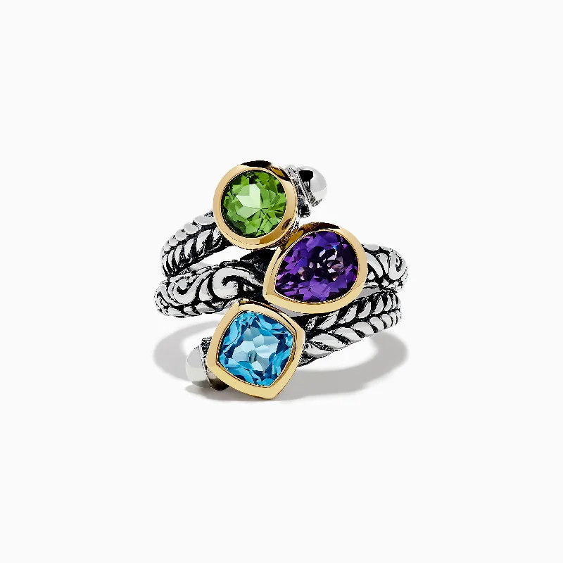 White Gold Rings -925 Sterling Silver & 18K Yellow Gold Multi Stone Ring