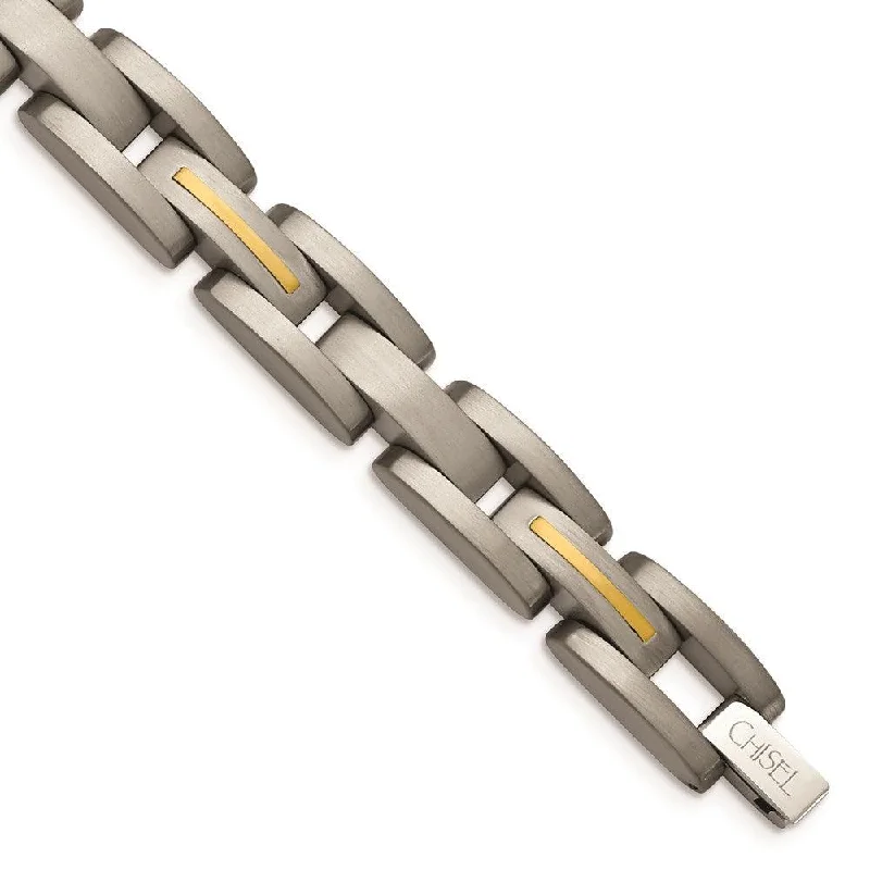 Ladies Bracelets Hexagonal Band-Titanium with 14k Yellow Inlay Accent Bracelet