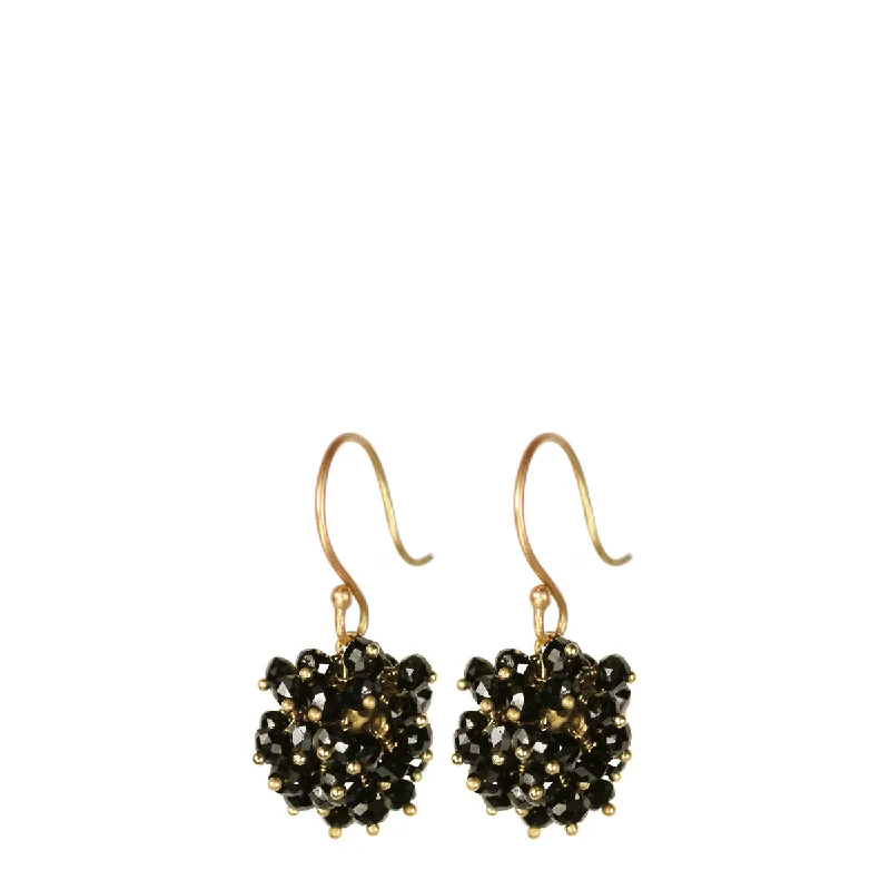 Purple Earrings -18K Gold All Black Diamond Bead Ball Earrings