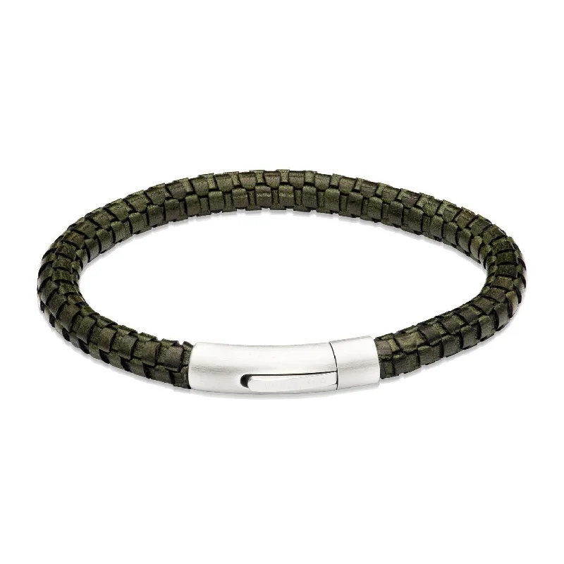 Ladies Bracelets with Green Idocrase-Unique & Co Dark Green Leather Bracelet