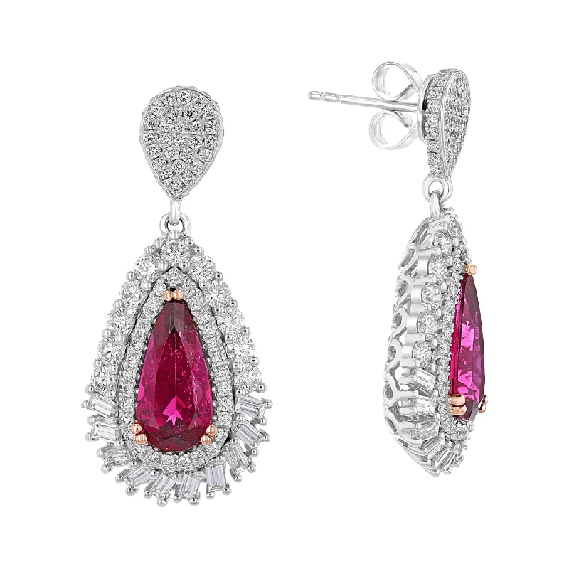 Wooden Earrings -Juleve 3.20 CTW Tourmaline & 2.36 CTW Diamond Halo Drop Earrings