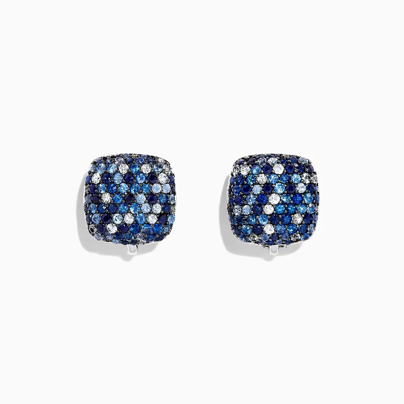 Soft Earrings -Splash Sterling Silver Blue Sapphire Square Earrings, 3.56 TCW