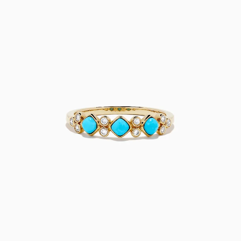 Unicorn Rings -14K Yellow Gold Turquoise and Diamond Ring, 0.39 TCW