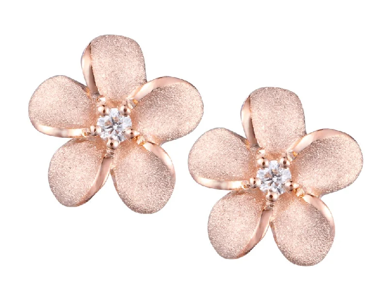 14K Gold Earrings -Plumeria Stud Earrings in Rose Gold