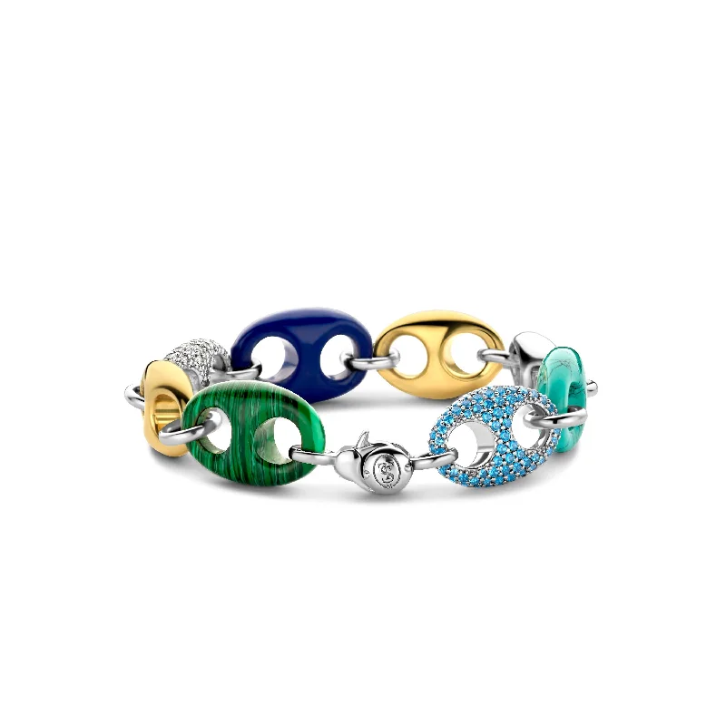 Ladies Bracelets with Blue Glaucophane-Ti Sento Multicoloured Anchor Links Bracelet