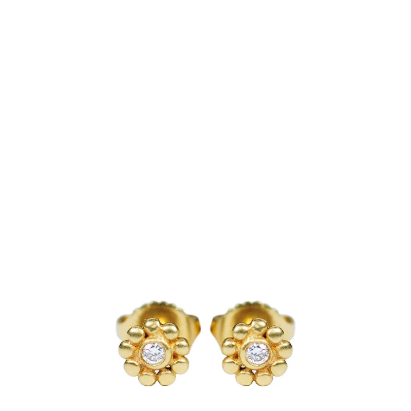 Heavy Earrings -18K Gold Tiny Java Flower Stud Earrings with Diamonds