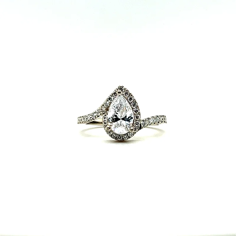 Love Symbol Engagement Rings -Lotus Pear Halo Diamond Engagement Ring