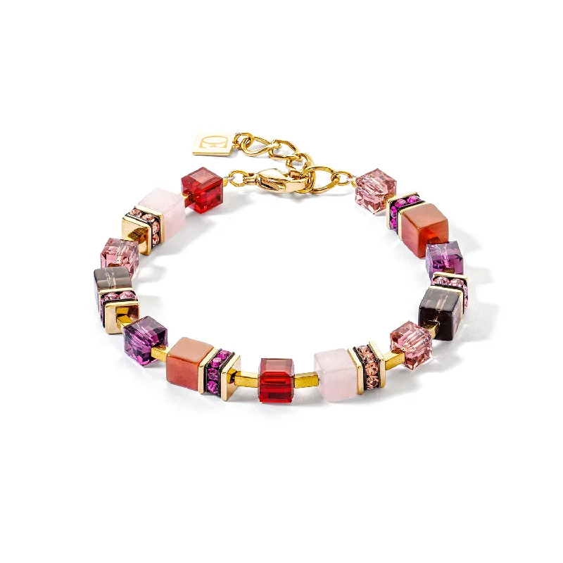 Ladies Bracelets for Coastal Vibes-GeoCUBE® Precious Statement Red Gold Bracelet