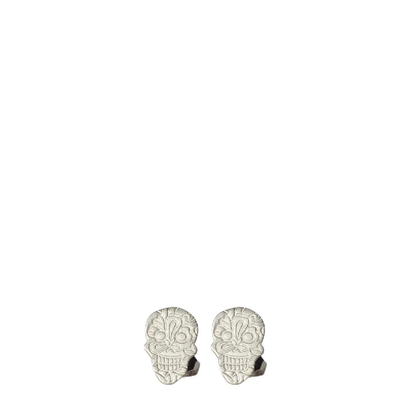 Platinum Earrings -Sterling Silver Paisley Skull Earrings