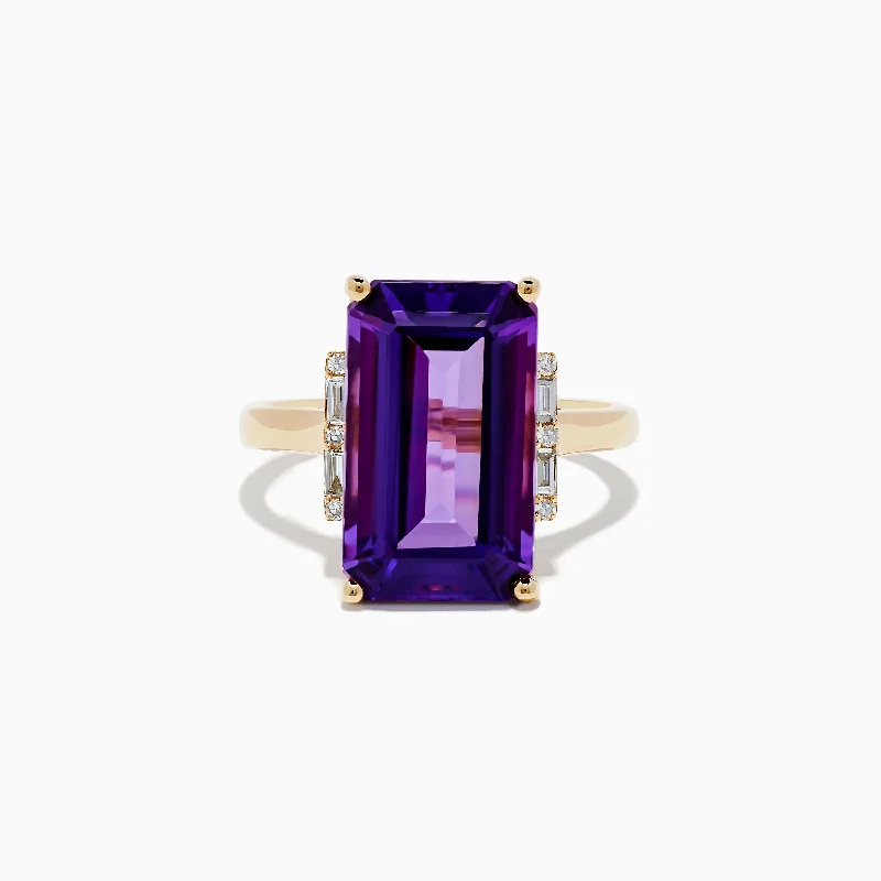 Green Rings -14K Yellow Gold Amethyst and Diamond Ring