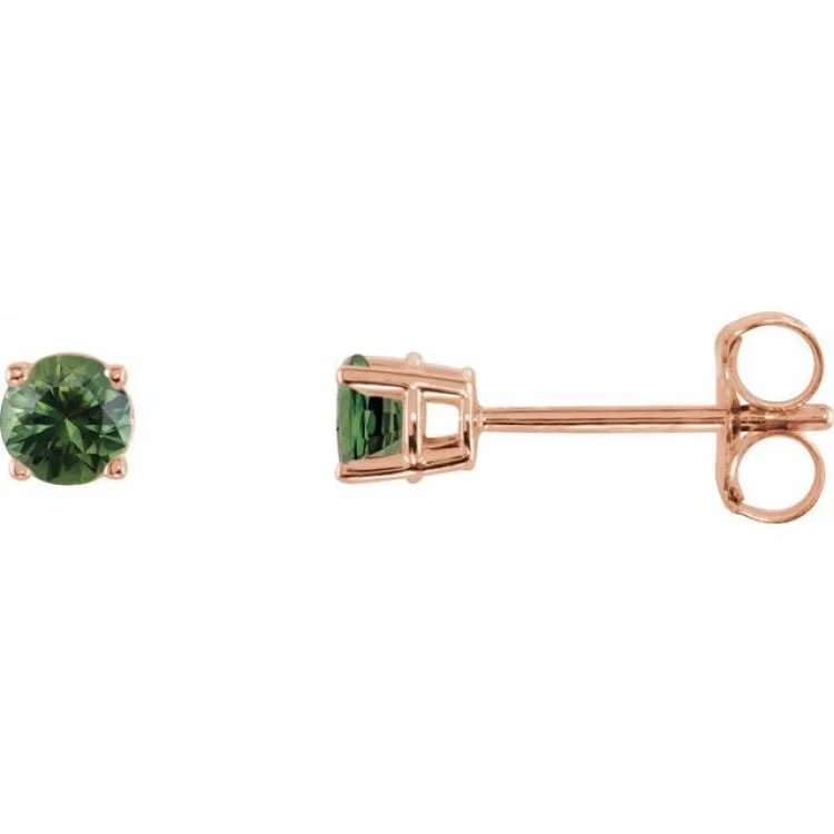 Romantic Earrings -14K Rose 3 mm Natural Green Sapphire Stud Earrings