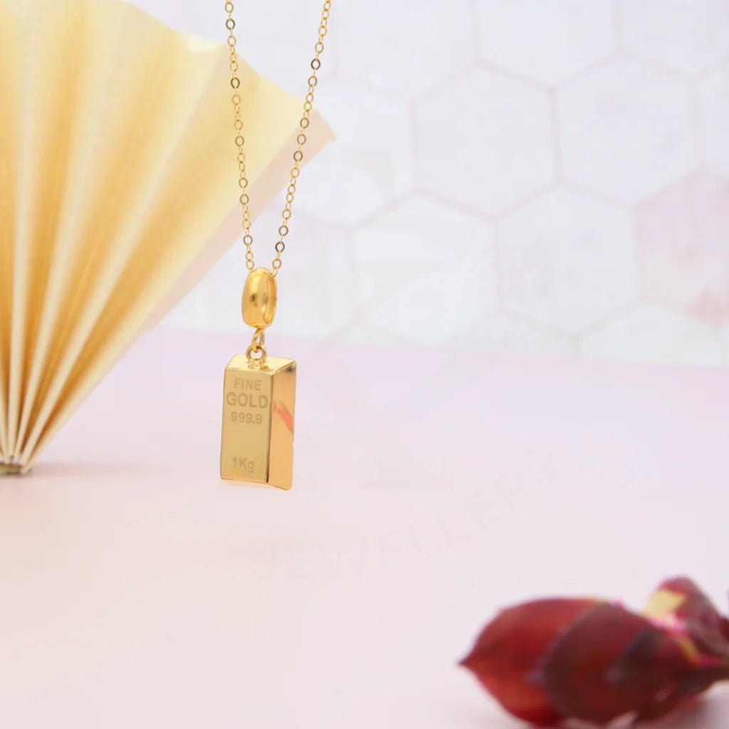 Ladies Necklaces with Aventurine-Gold Necklace (Chain With Gold Bar Shaped Pendant) 21KT - FKJNKL21KM8038