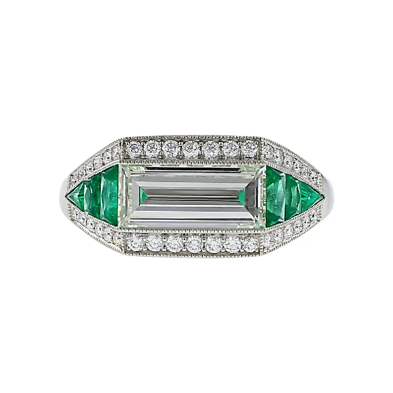 Bold Statement Engagement Rings -Platinum Diamond and Emerald Halo Engagement Ring